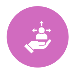 Hand supporting person with directional arrows.