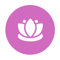 Pink lotus icon on a circular background.