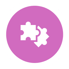 Puzzle pieces icon on purple background.